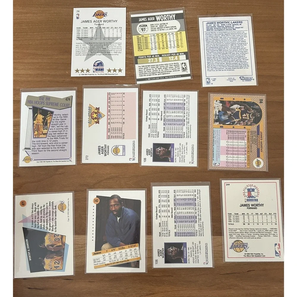 Varied Lot of 11 Basketball Cards LA Lakers James Worthy (Z2)